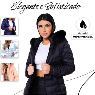 Blusa de Frio Feminina Jaqueta Forrada Bobojaco Peluciado Por Dentro Nylon Capuz Removivel