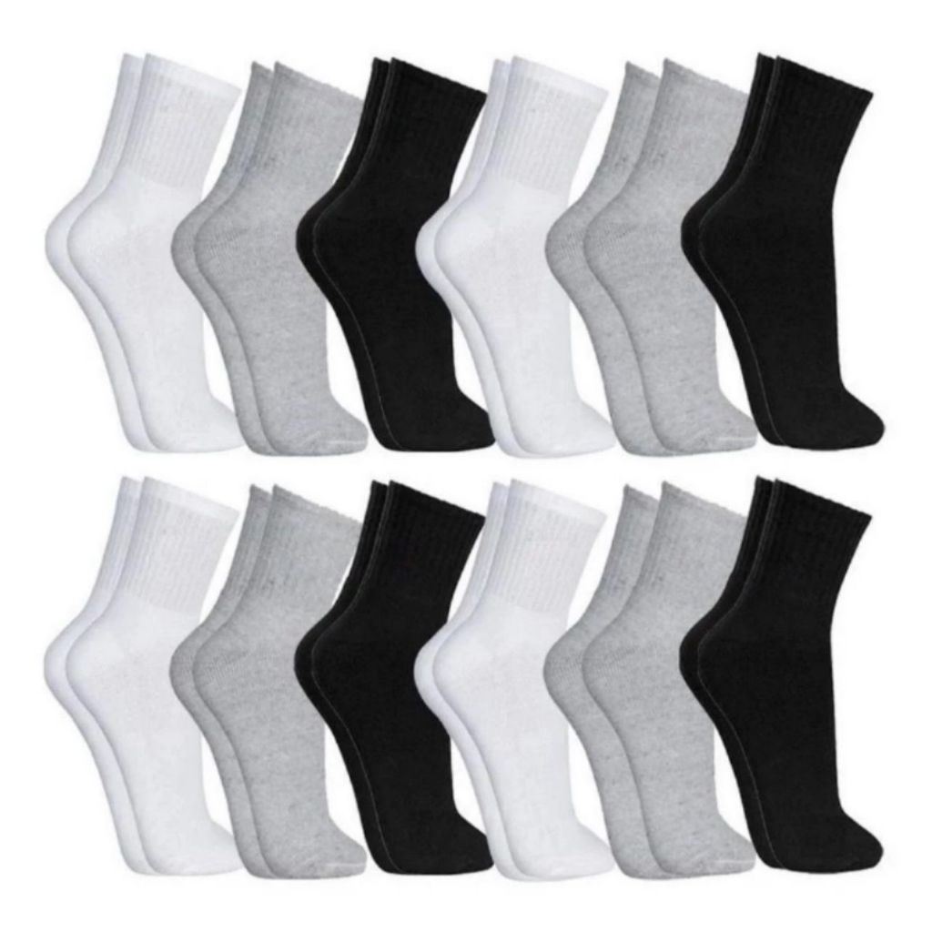 Kit 12 Pares Meias Cano Alto Algodão Unissex 36-42