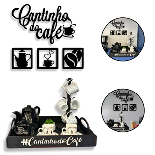 Kit Café Para Decoração Com Quadro Cantinho Do Café Vazado + Bandeja