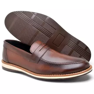 Sapato Mocassim Oxford Masculino de Couro Sport Fino Preto e Capuccino Super Confortável na Promoção