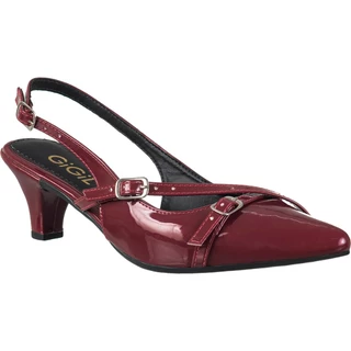 Sapato Feminino Scarpin Social Slingback Bico Fino Salto Fino Baixo Fivelas Verniz Leve Confortável GiGiL