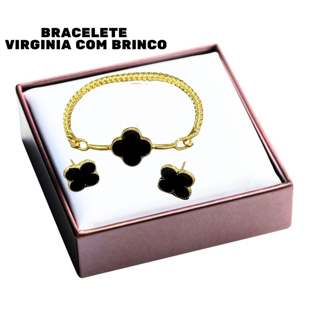 Kit Bracelete Trevo Mais Brinco Inspiração Virginia Banhado a Ouro Exclusivo