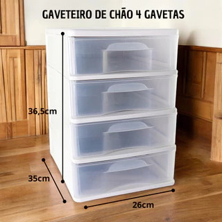 Gaveteiro de Chão 4 Gavetas Transparente Organizado Escritorio Documentos Roupas Acessorios