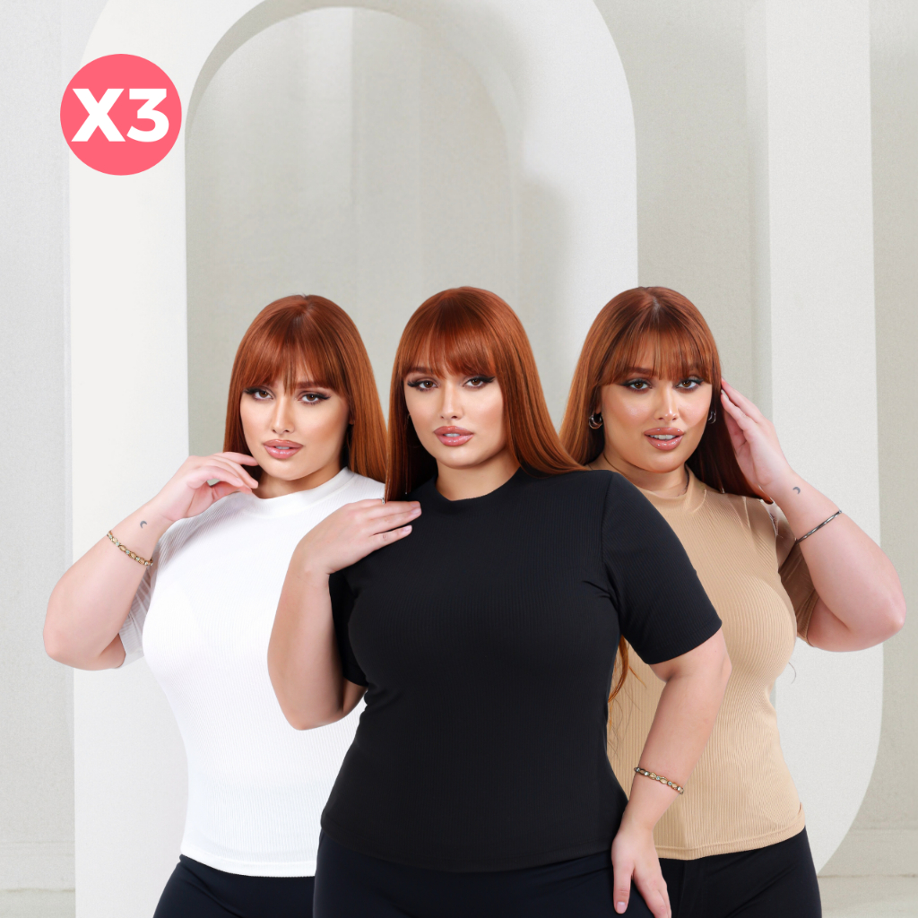 Kit 3 Blusas feminina plus size feminina manga curta fresquinha G1 ao G3