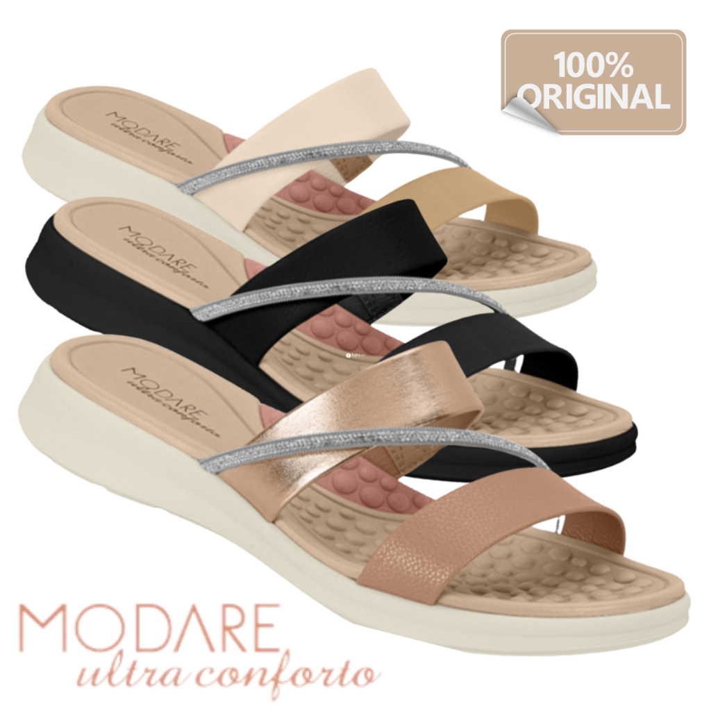 Sandalia Modare Original Conforto Anabela Rasteira Ortopedica Fascite ...