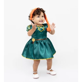 Vestido Fantasia Princesa Valente Merida Bebê com Trança Mesversario