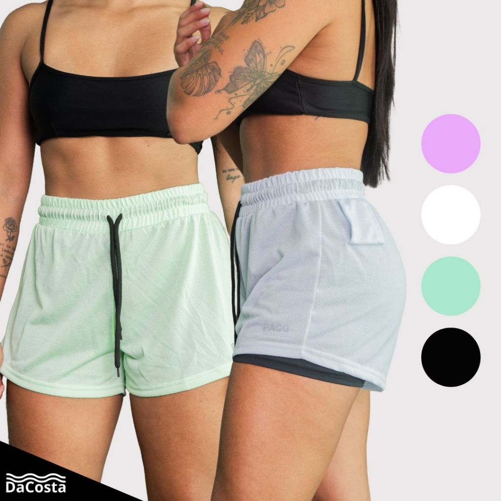 KIT2 Shorts Academia/Treino 2em1 Feminino com Bolso Oculto pra Celular Dryfit Bermuda Fitness Dupla