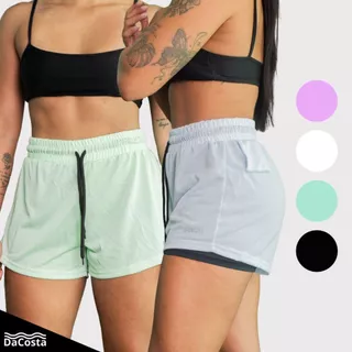KIT2 Shorts Academia/Treino 2em1 Feminino com Bolso Oculto pra Celular Dryfit Bermuda Fitness Dupla