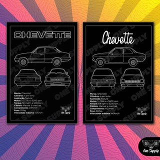 Quadro Decorativo Chevrolet Chevette DL Tubarão Quadros 21x30cm (A4) com moldura e vidro