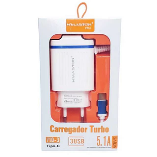 Carregador Android Turbo 5.1 Tipo C 3 Usb H' Maston