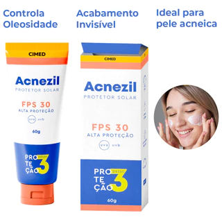 Protetor Solar Facial Acnezil FPS30 Alta Proteção UVA UVB Controla Oleosidade Uso Diário 60g Cimed