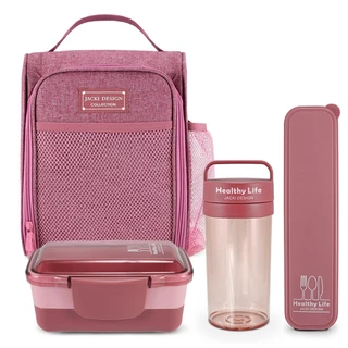 Conjunto Bolsa Térmica C/ Bolsos e Pote de Marmita, Garrafa 430 ml e Porta Talheres
