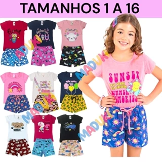 Kit 8 Peças Premium Infantil Juvenil Menina Verão Roupa Calor Conjunto Feminino 1 a 16