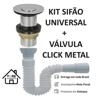Kit Sifão Universal Extensivo Branco Válvula Lavatório Click PQ Metal Cromado Lavabo Banheiro Tanque