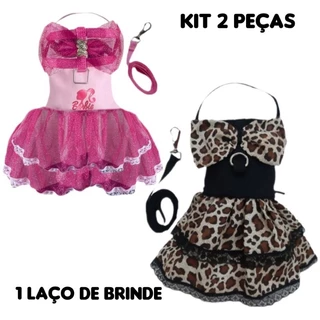 KIT COLEIRA PEITORAL VESTIDO com GUIA PASSEIO CACHORRO mais 1 laço brind
