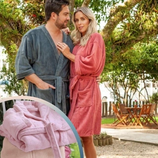 Kit Roupão Kimono Casal com 2 unidades plush microfibra macio quentinho confortável banho cama fofo
