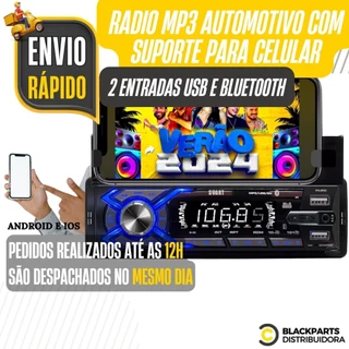 Aparelho De Som Automotivo Bluetooth Suporte Celular Usb Sd