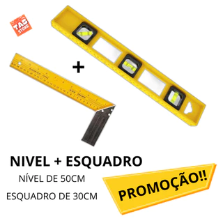 Esquadro Régua Carpinteiro Pedreiro Metálico Aço De 30cm Kit Profissional e Nível Polímetro Pedreiro