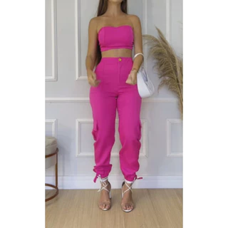calça cargo calça jogger com cordinha no tornozelo