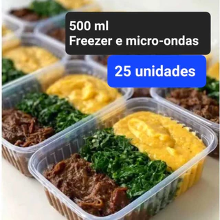 Pote 500 ML Marmita Retangular Freezer e Microondas Fitness 25/50 UN
