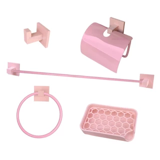Acessórios P/ Banheiro Fita Dupla Face PLA Rosa Cabide Rosa Saboneteira Rosa