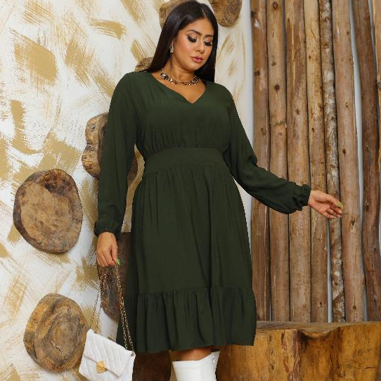 Vestido Feminino Manga Longa Estampado com elastex nas Costas