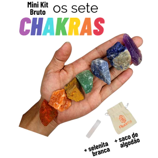 Kit 7 Chakras Bruto + Saco Algodão + Selenita Branca 8 Cristais Mini Kit Les Energie