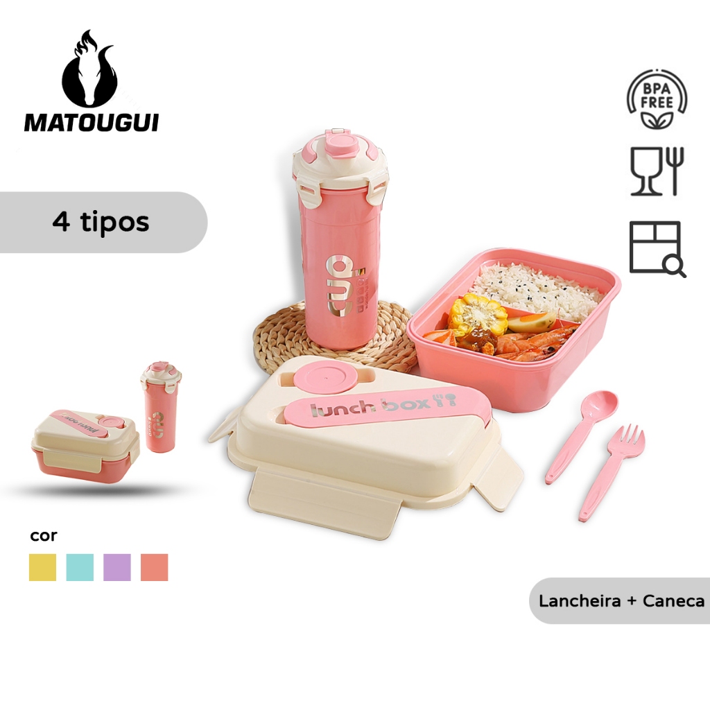 Matougui Lancheira de camada única 800ML + colher e garfo + caixa de ...