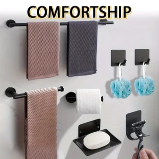 COMFORTSHIP>>Conjunto de ferragens para banheiro preto fosco de 9 peças SUS304 aço inoxidável redondo montado na parede