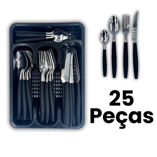 Jogo de Talheres Inox 24 Peças + Suporte Gaveteiro Premium