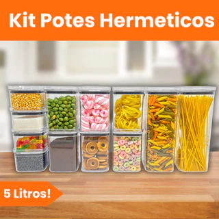 Kit Potes Herméticos em Acrílico Cristal Com Trava de Vedação Empilháveis Resistentes