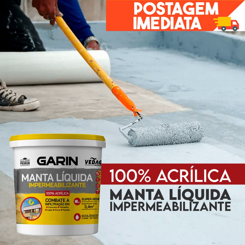Manta Liquida Impermeabilizante Elastico P/ Laje 3,6kg Garin | Shopee ...
