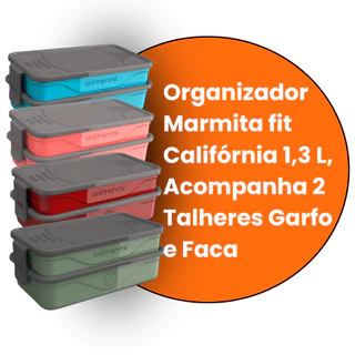Organizador Marmita Térmica Fit Califórnia 1,3 Litros Talheres e 2 Compartimentos