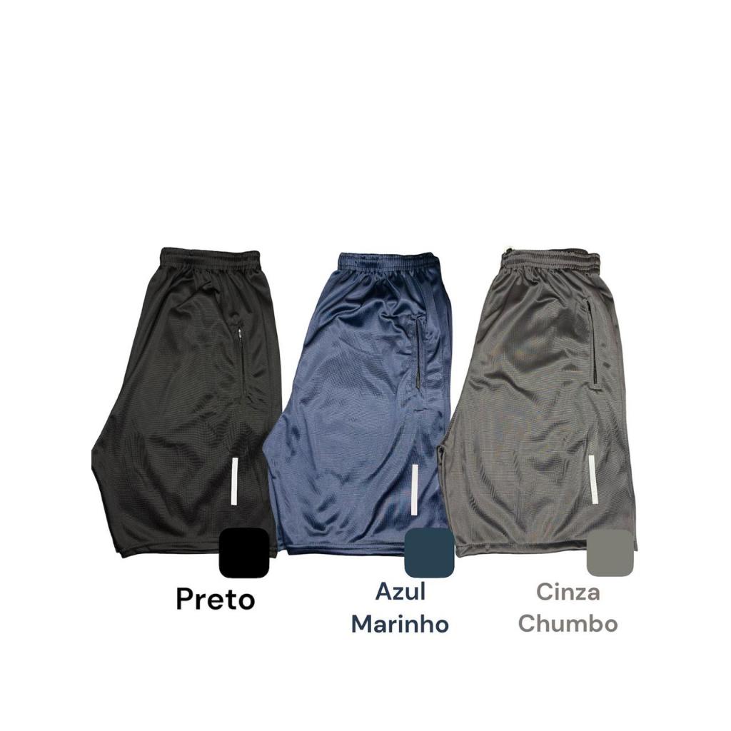 Kit 3 bermudas masculinas com símbolo refletivo que brilha no flash do celular- shorts masculino