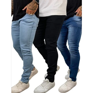Kit 3 calças jeans masculina Super Skinny original promoção