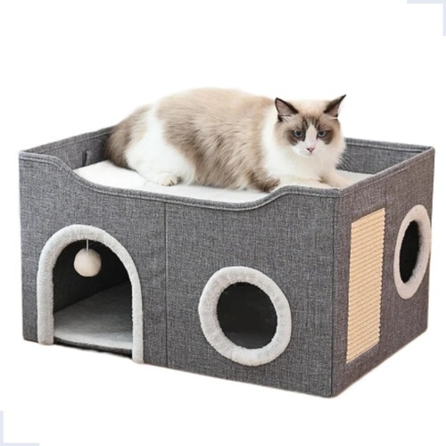 Casinha Cama Dobrável Portátil Cães Gatos Arranhador Bolinha