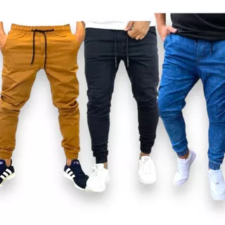 Kit 3 Calças Jeans Camuflada Masculina Jogger C/ Punho Lycra