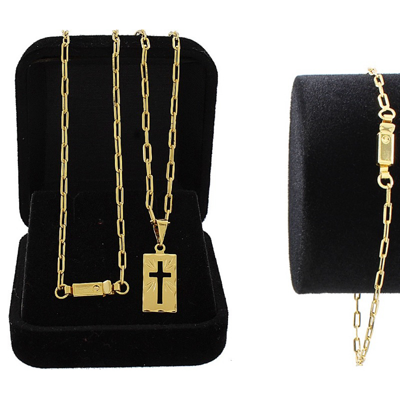 Corrente Cordão Banhado A Ouro 18k Pulseira Com Pingente Plaquinha