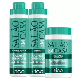 Eico Salão Em Casa Cachos Definidos Shampoo 800ml Condicionador Leave-in 750ml Máscara 1kg
