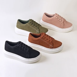 Tênis Feminino Casual Camurça Liso Plataforma Alta Cano Baixo Macio E Confortável