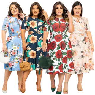 Vestido Feminino Tamanho Grande Midi Gode Com Cinto Moda Evangélica Plus Size Festa Curve Tendencia