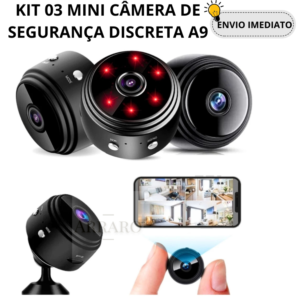 Kit 3 Novo A9 HD Mini com visão noturna Wifi Câmera 1080P Vigilância