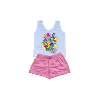 Pijama baby doll infantil feminino camiseta divertidamente