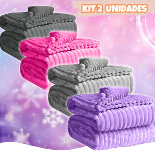 Kit 2 Cobertor Manta Casal 2,00 x 1,80 Canelada Aveludada Varias Cores