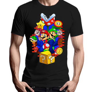 Camisa Super Mario Bros e Luigi Desenho Estampada Blusa Algodão