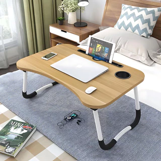 Mesa Dobrável De Madeira Portátil Para Cama Estudo Notebook Lanches Multifunções
