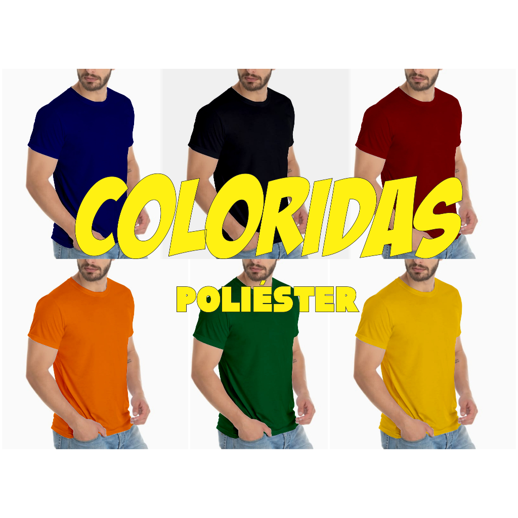 Camiseta masculina Colorida Lisa 100% Poliéster Gola redonda Manga curta