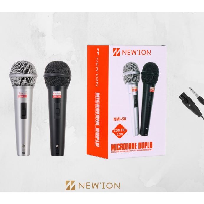 Kit 2 Microfones Com Fio Karaokê Igreja NEW'ION