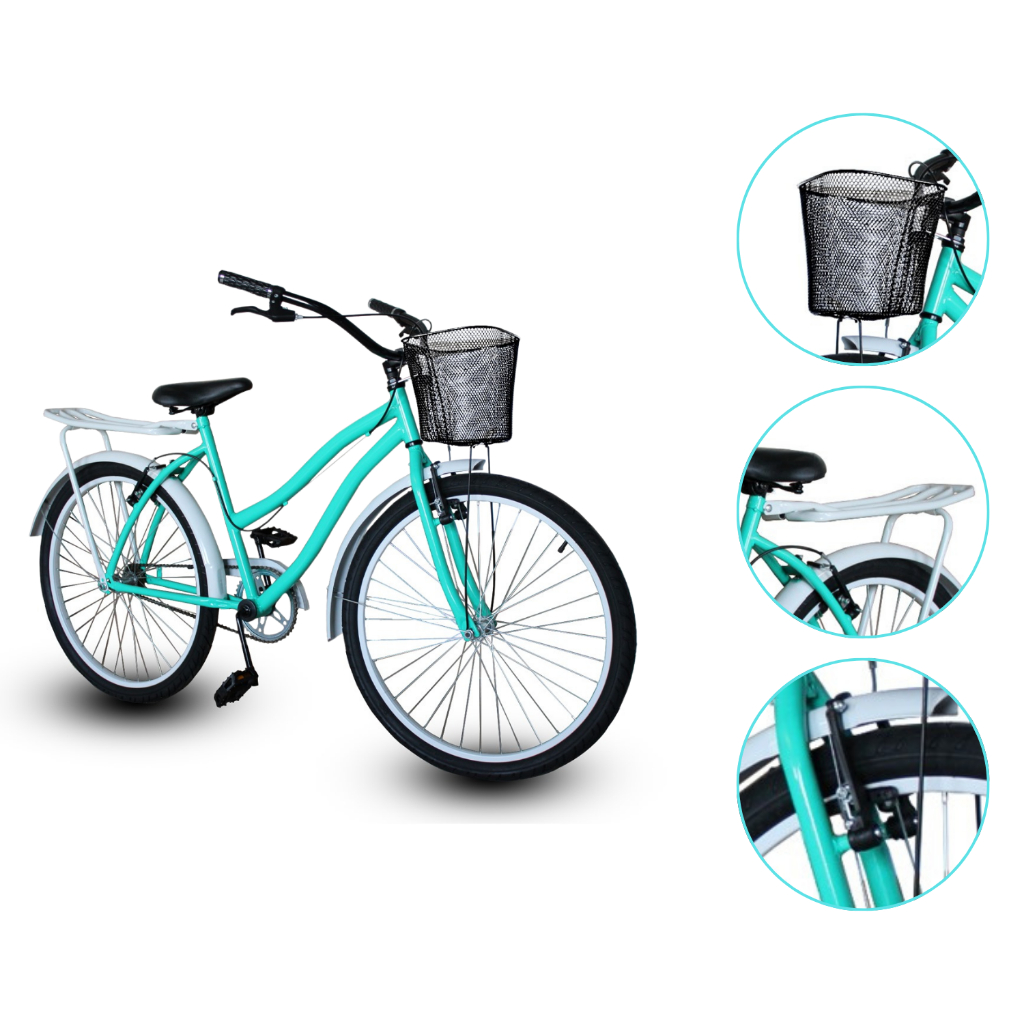 Bicicleta Aro 26 Retrô Vintage Com Cestinha e Bagageiro
