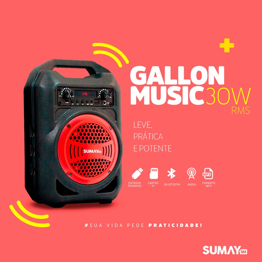 Caixa De Som Bluetooth Sumay Gallon Music Csp1302 30w Cinza 110V/220V ...